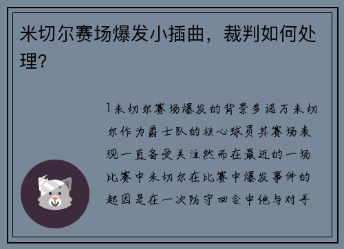米切尔赛场爆发小插曲，裁判如何处理？